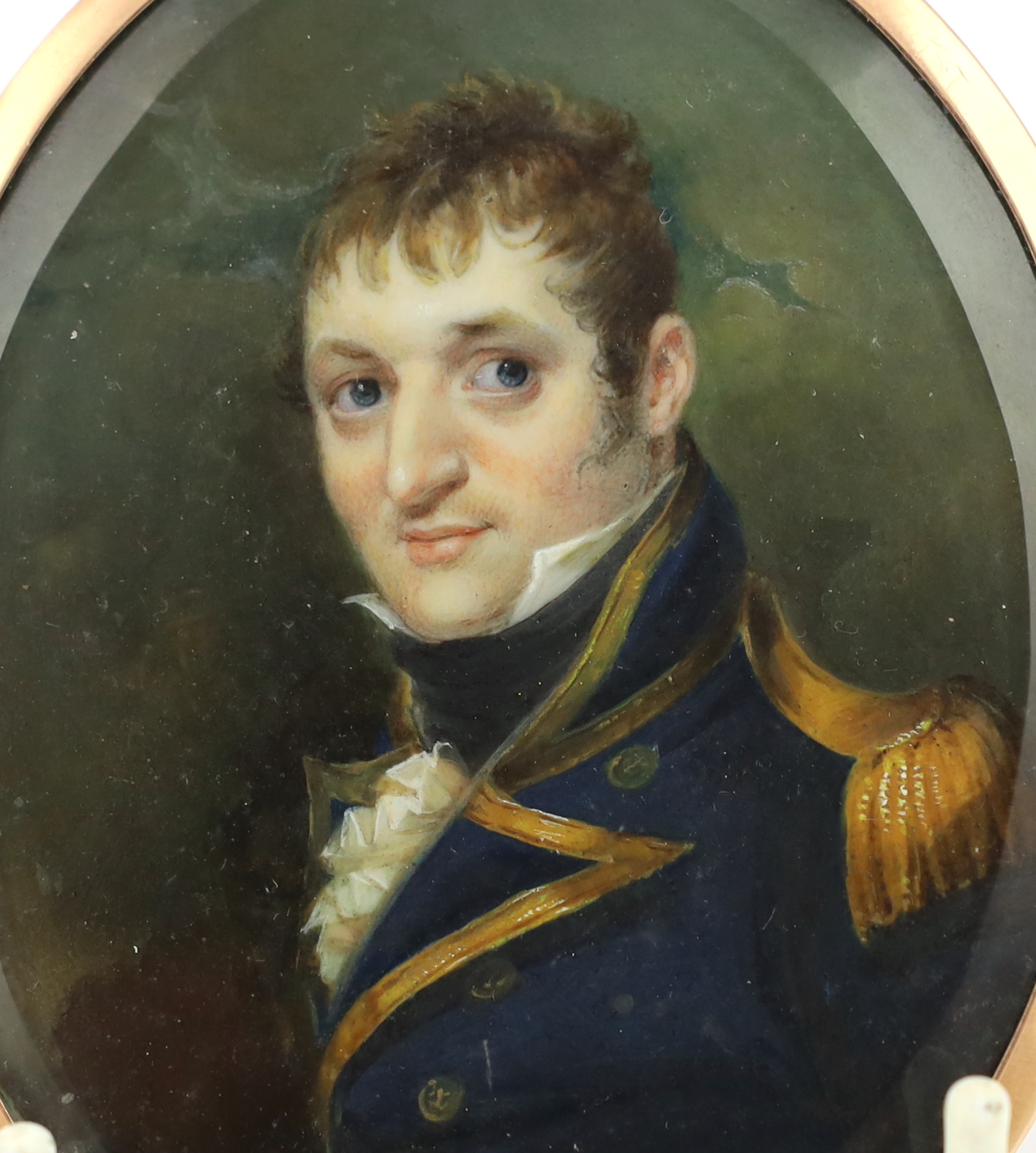Attributed to John Wright (British, circa 1745-1820), Portrait miniature of a naval officer, watercolour on ivory, 8.6 x 6.6cm. CITES Submission reference N45MZ1RB